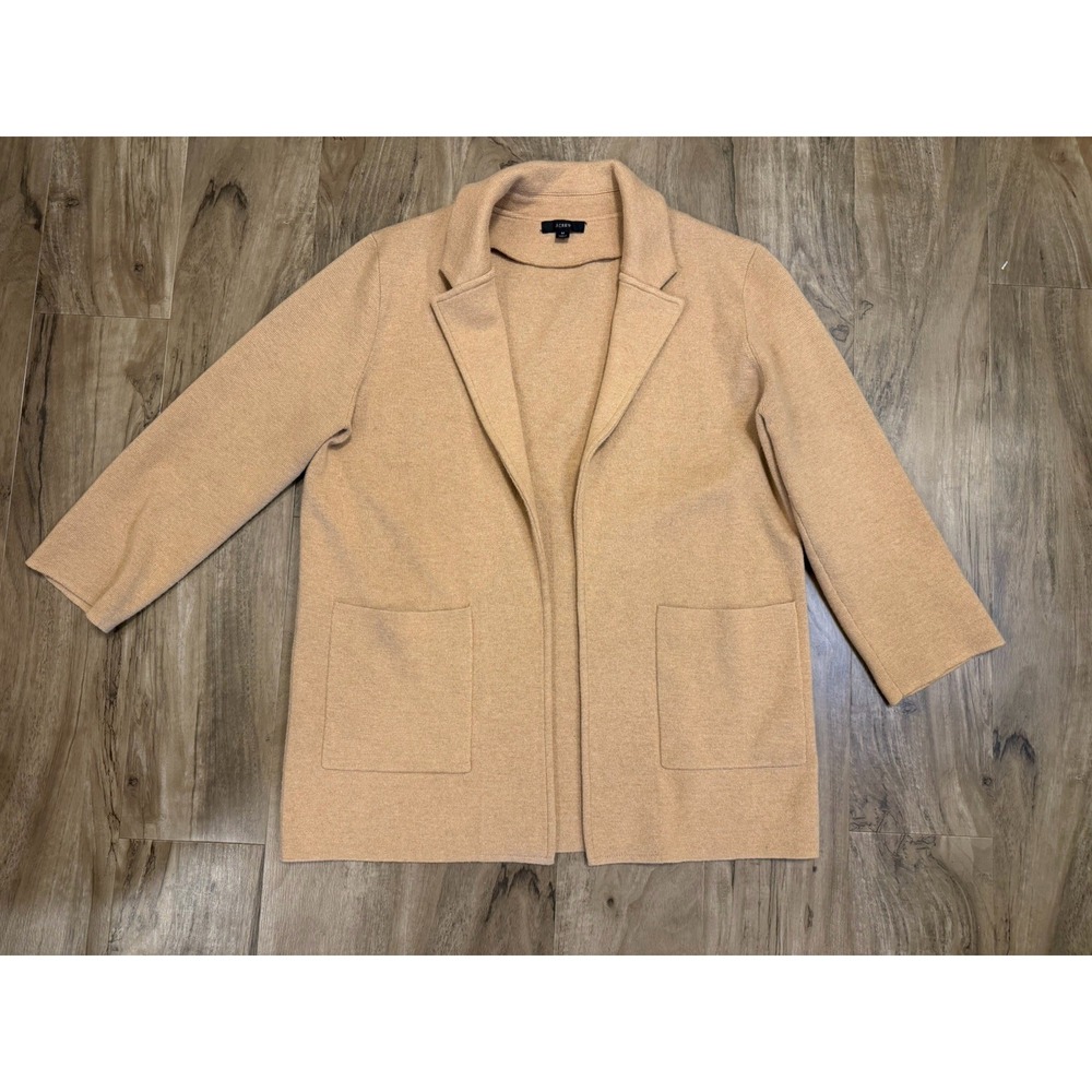 J CREW Sophie Sweater Blazer Women's Med Camel Open Front Merino Wool Pockets